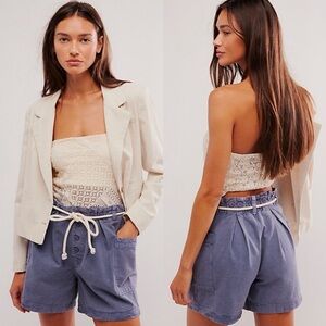 FREE PEOPLE Coney Beach Short NEW Blue Cotton Linen